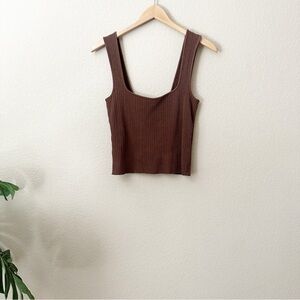 Vince Ribbed Sweetheart Tank in Hazelnut Size M
